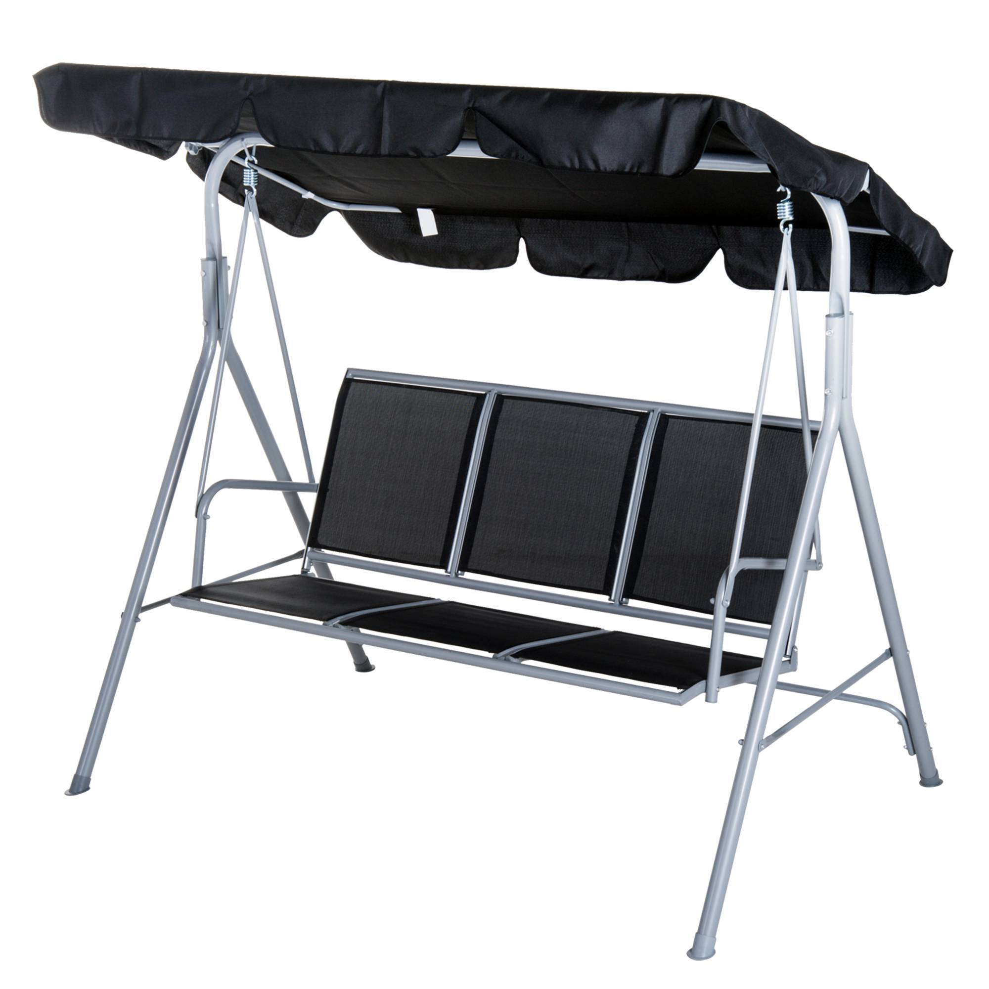 Balancelle de jardin métal 3 places terrasse toit pare-soleil réglable noir 171x108x154cm - ComfortXL Outdoor Living - Image 2