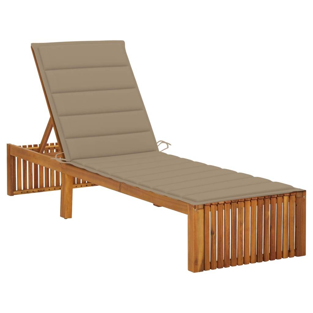 Helloshop26 - Transat chaise longue bain de soleil lit de jardin terrasse meuble d'extérieur 200 cm avec coussin bois d'acacia solide - Imagen 1