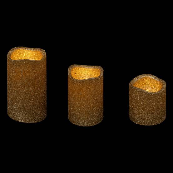 Lot de 3 Bougies lumineuses à LED OR pailleté - Image 2
