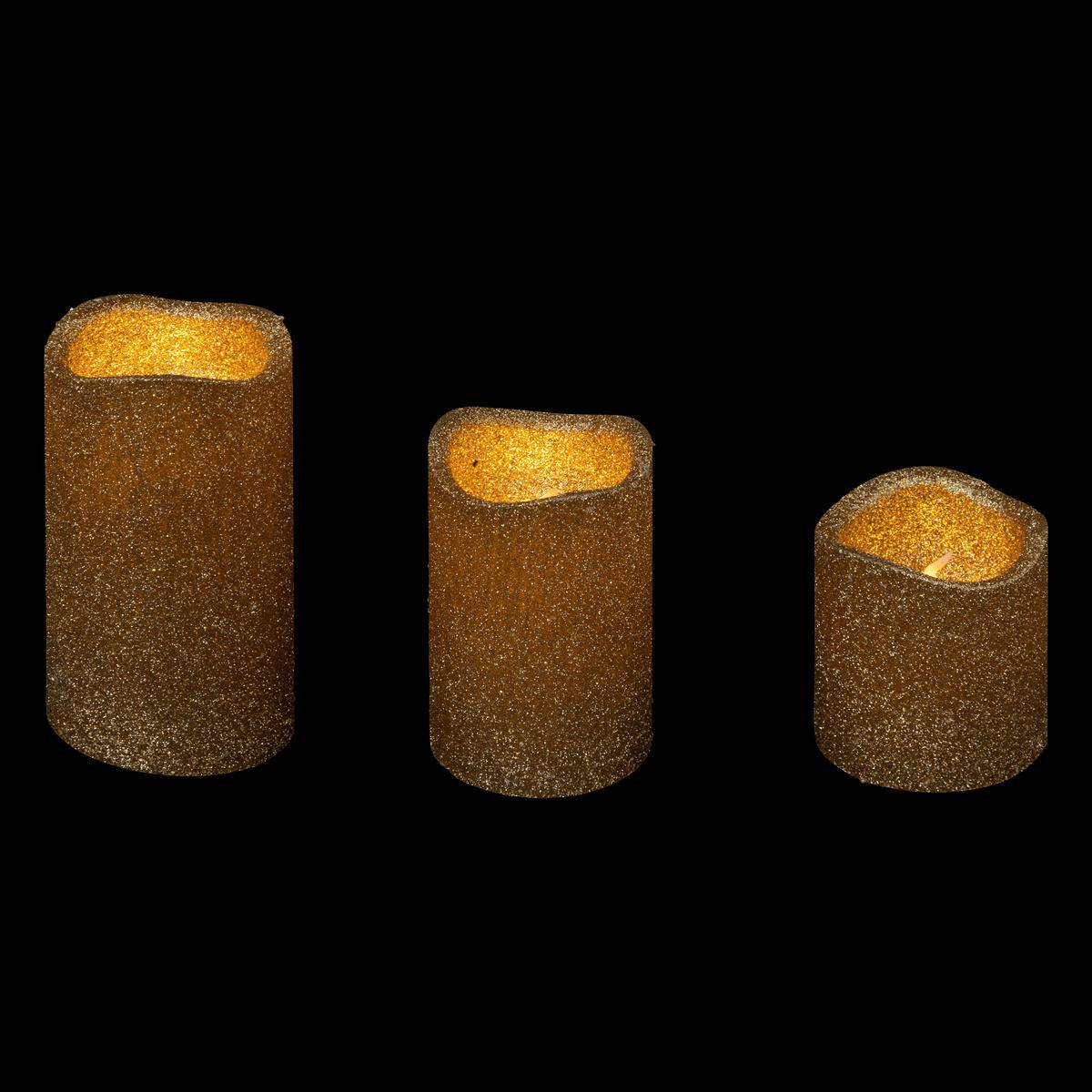 Lot de 3 Bougies lumineuses à LED OR pailleté - Image 2