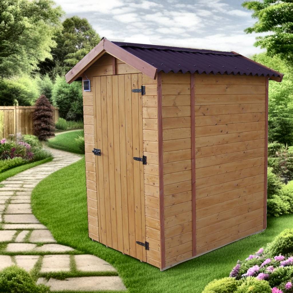 Habrita - Abri WC bois massif avec plancher / EDEN TOILETTES SECHES avec lave-mains  / surface ext : 2,62 m2 / toiture plaques ondulées plus grande longévité - Imagen 1