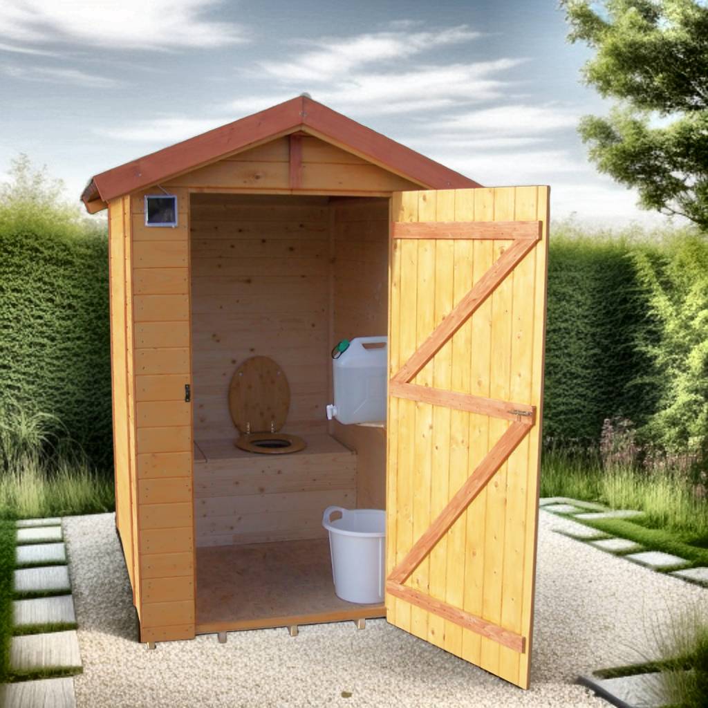 Habrita - Abri WC bois massif avec plancher / EDEN TOILETTES SECHES avec lave-mains  / surface ext : 2,62 m2 / toiture plaques ondulées plus grande longévité - Imagen 2
