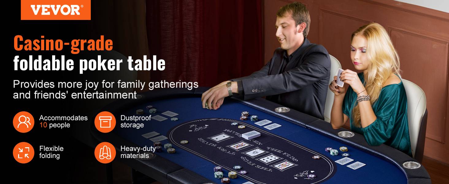 VEVOR Table poker pliable 214 cm, 10 joueurs. Rails rembourrés, porte-gobelets. - Image 9