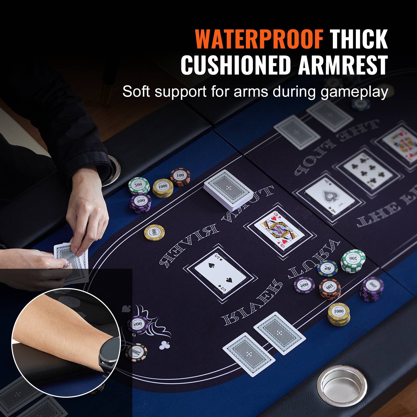 VEVOR Table poker pliable 214 cm, 10 joueurs. Rails rembourrés, porte-gobelets. - Image 4