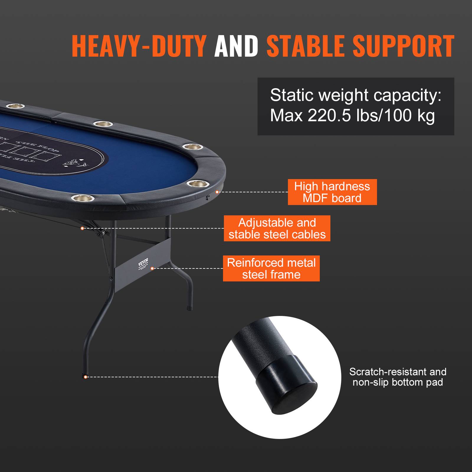 VEVOR Table poker pliable 214 cm, 10 joueurs. Rails rembourrés, porte-gobelets. - Image 6