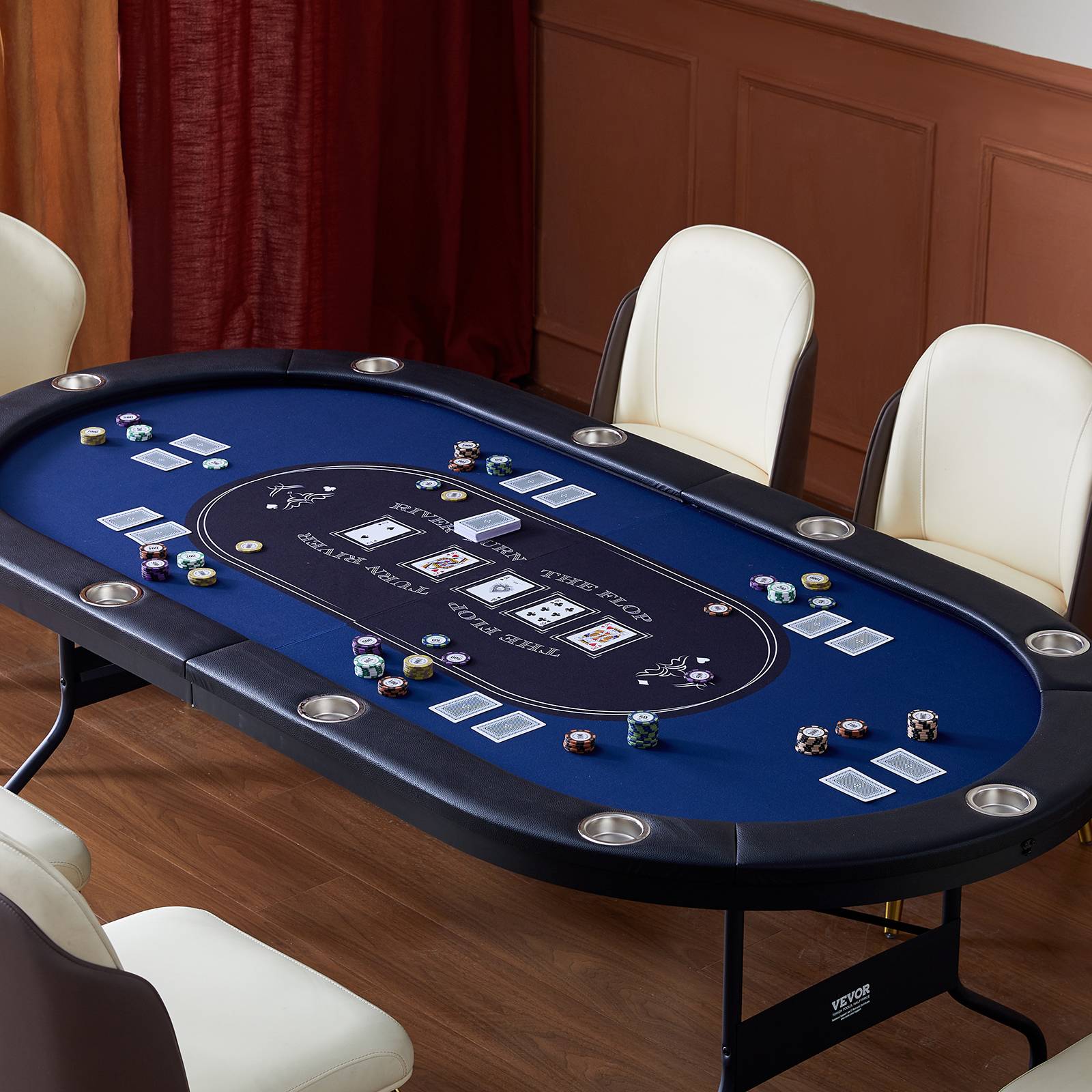 VEVOR Table poker pliable 214 cm, 10 joueurs. Rails rembourrés, porte-gobelets. - Image 8