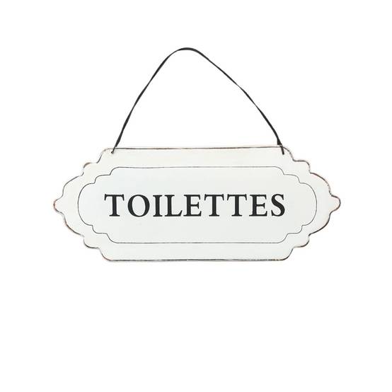 ~ Plaque de porte décorative vintage de toilettes en métal blanc 25x11cm Chemin de campagne - Image 1