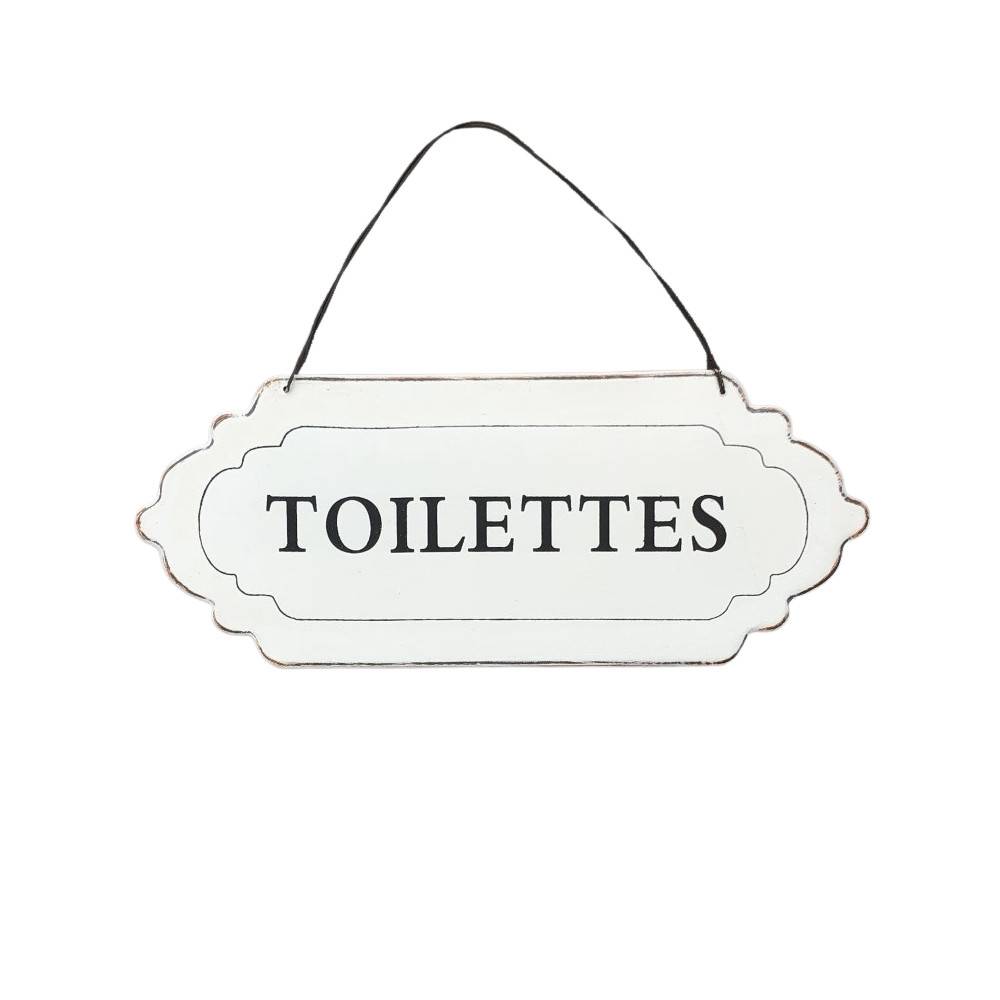 ~ Plaque de porte décorative vintage de toilettes en métal blanc 25x11cm Chemin de campagne - Image 1