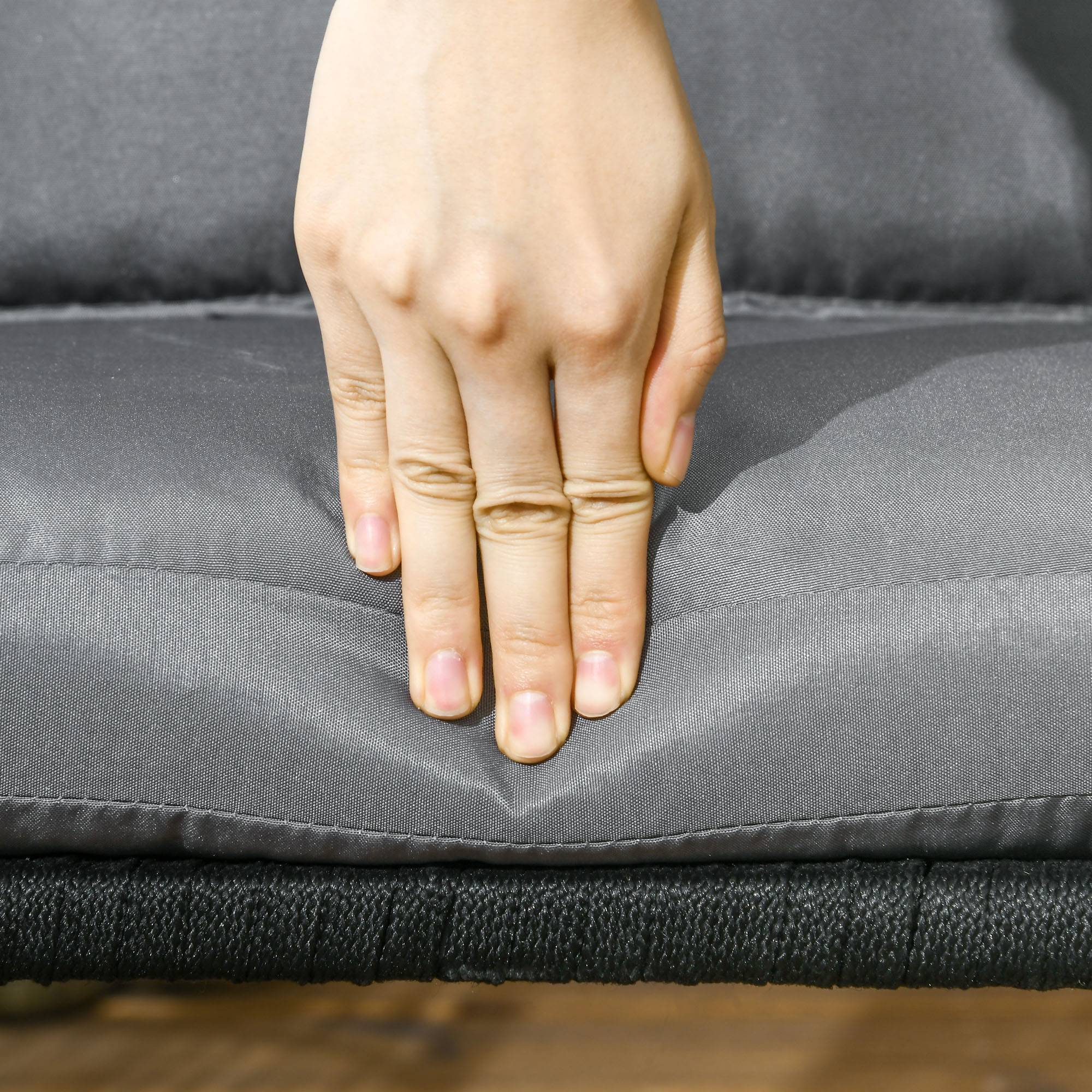 Chaises d'extérieur, lot de 2, style bohème, coussins d'assise et de dossier, coque d'assise confortable, structure en métal, noires - Image 10