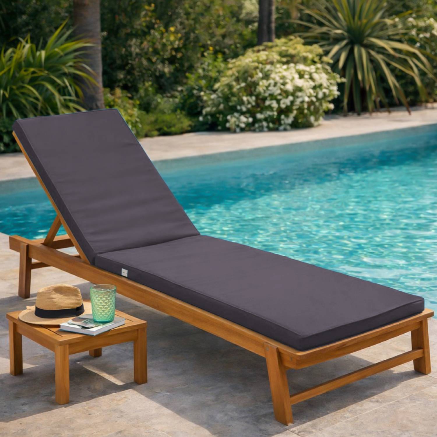Linxor - Coussin déhoussable pour bain de soleil, transat - 183 x 60 cm - Gris foncé - Linxor - Imagen 4