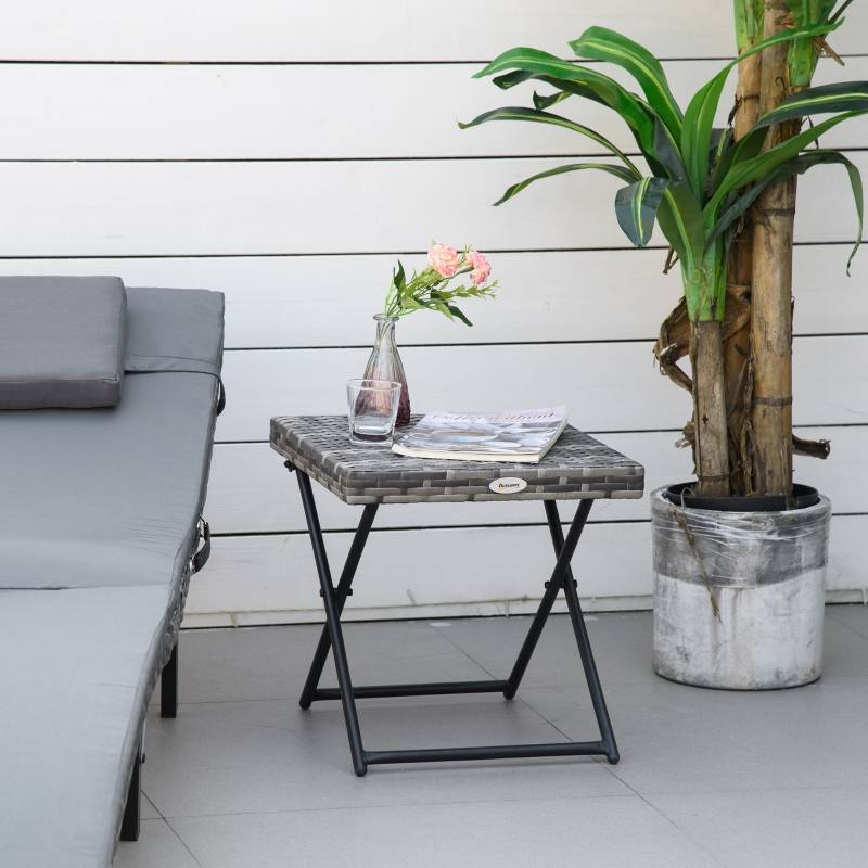 PANGIVO - Table de jardin pliante en polyrattan avec cadre en métal gris 40 x 40 x 40 cm - PANGIVO - Image 2
