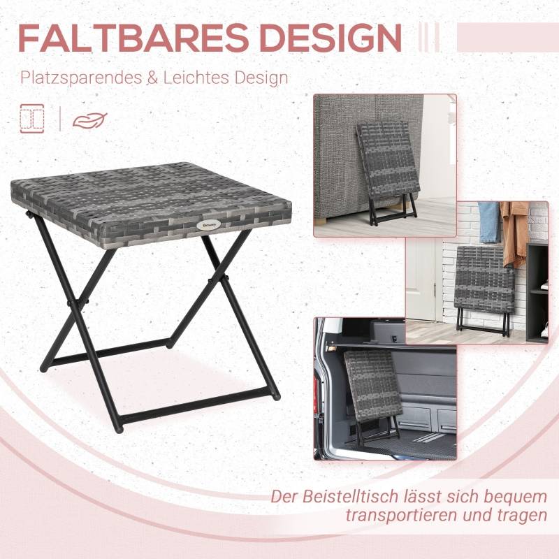 PANGIVO - Table de jardin pliante en polyrattan avec cadre en métal gris 40 x 40 x 40 cm - PANGIVO - Image 4