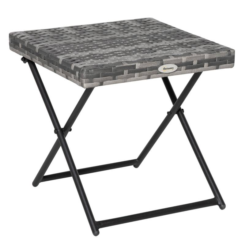 PANGIVO - Table de jardin pliante en polyrattan avec cadre en métal gris 40 x 40 x 40 cm - PANGIVO - Image 1