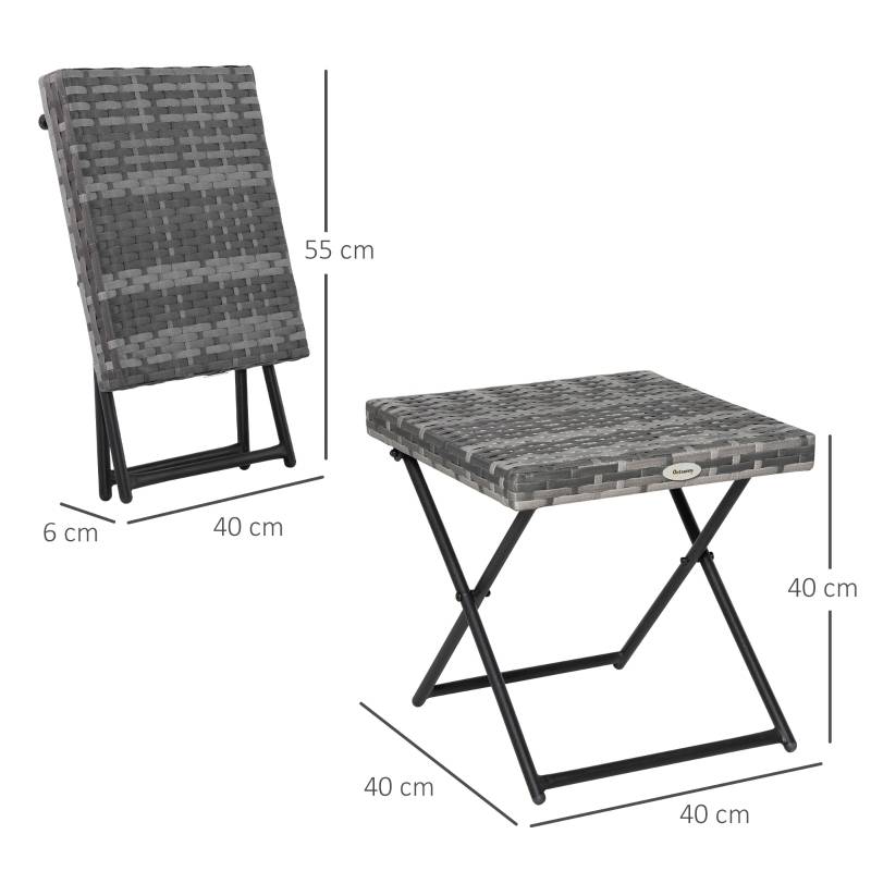 PANGIVO - Table de jardin pliante en polyrattan avec cadre en métal gris 40 x 40 x 40 cm - PANGIVO - Image 3