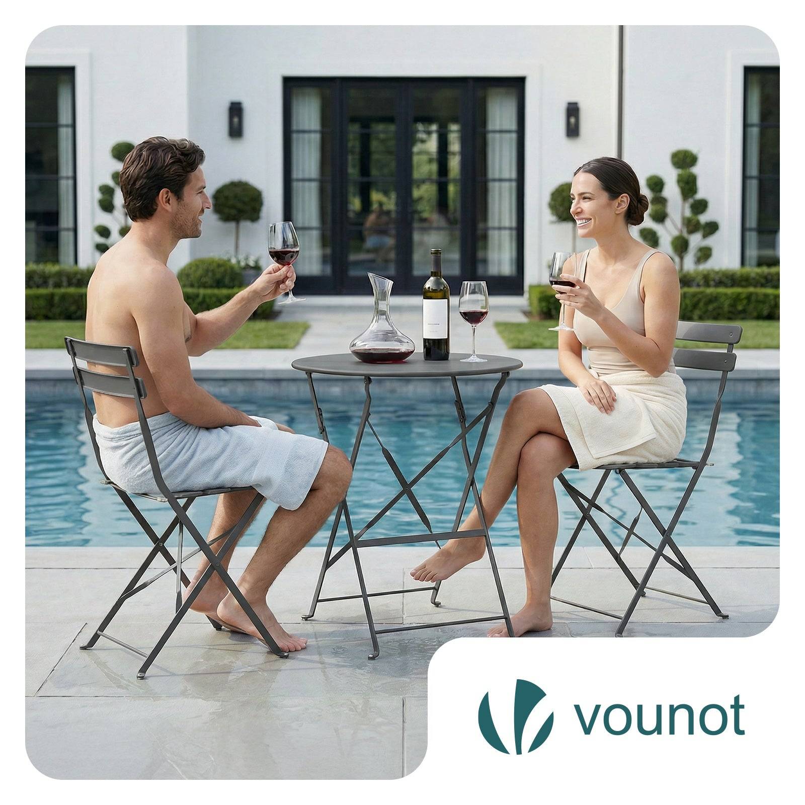 Ensemble de Bistrot pliant en métal 3 pièces avec 1 table et 2 chaises gris - VOUNOT® - Image 6