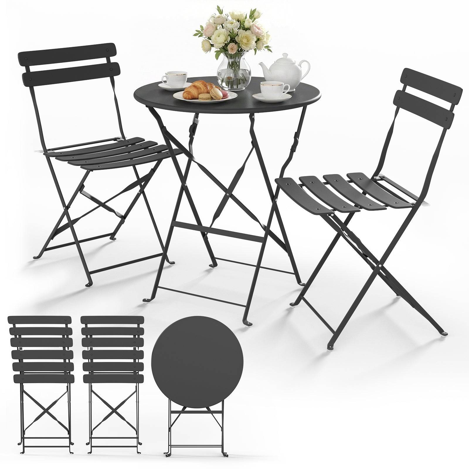 Ensemble de Bistrot pliant en métal 3 pièces avec 1 table et 2 chaises gris - VOUNOT® - Image 1