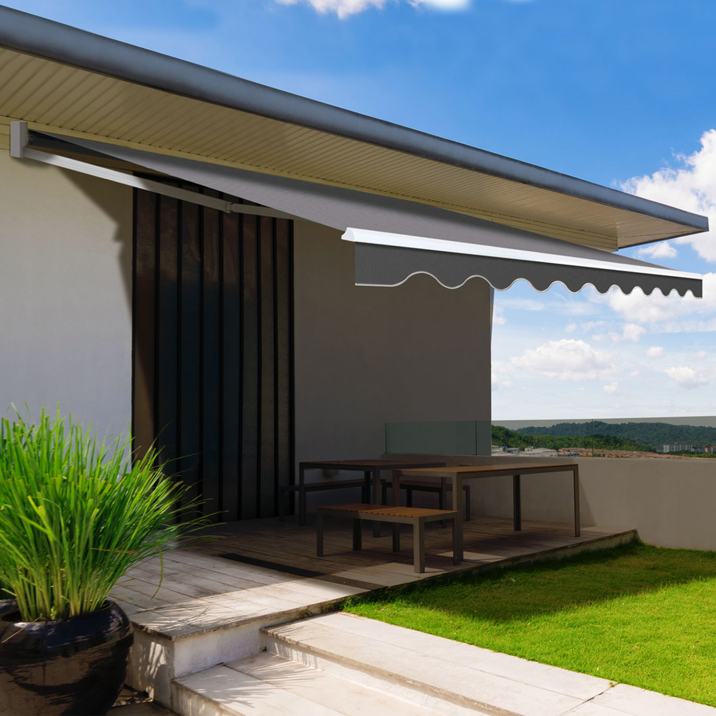 IDMARKET - Store banne manuel 3,80x3 M gris anthracite - Image 3