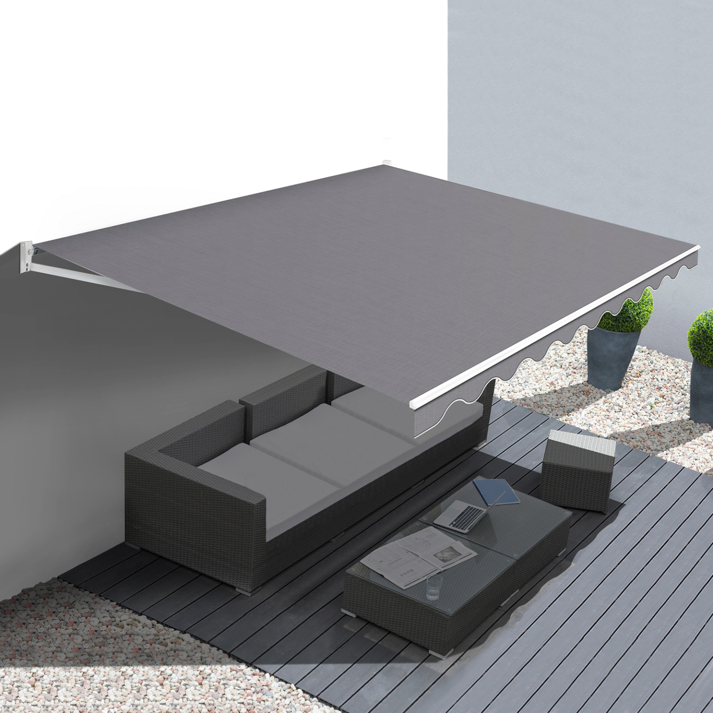 IDMARKET - Store banne manuel 3,80x3 M gris anthracite