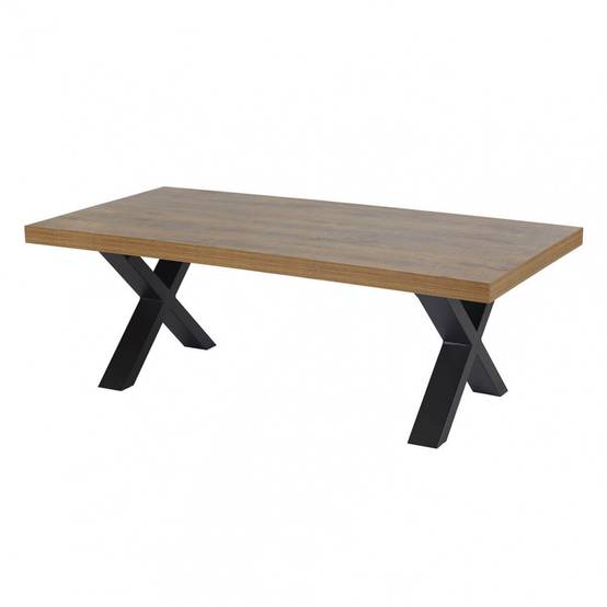 Ensemble Salon Meuble TV et Table Basse Aspect Bois Piètement X Métal Noir - ETIENNE - Image 3