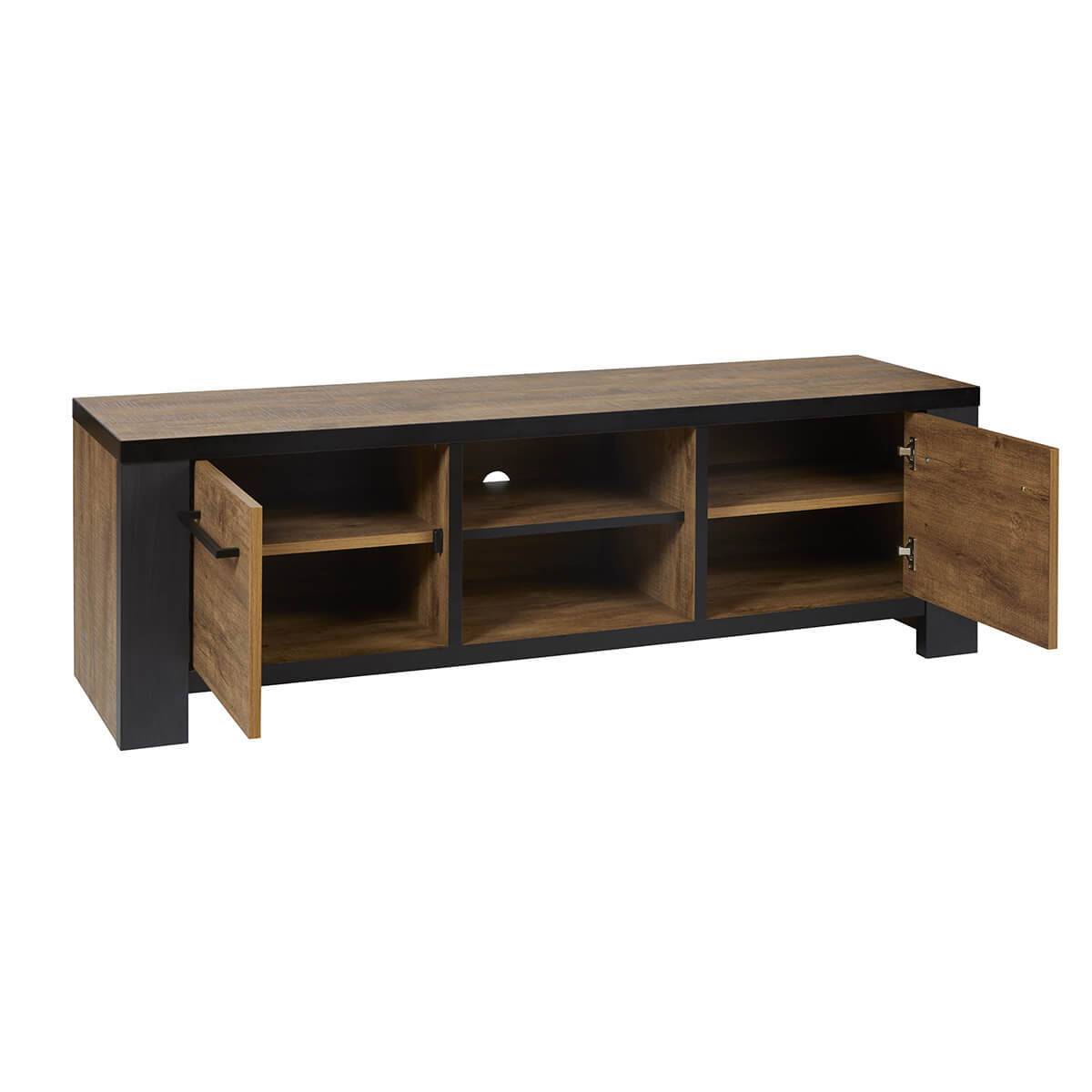 Ensemble Salon Meuble TV et Table Basse Aspect Bois Piètement X Métal Noir - ETIENNE - Image 5