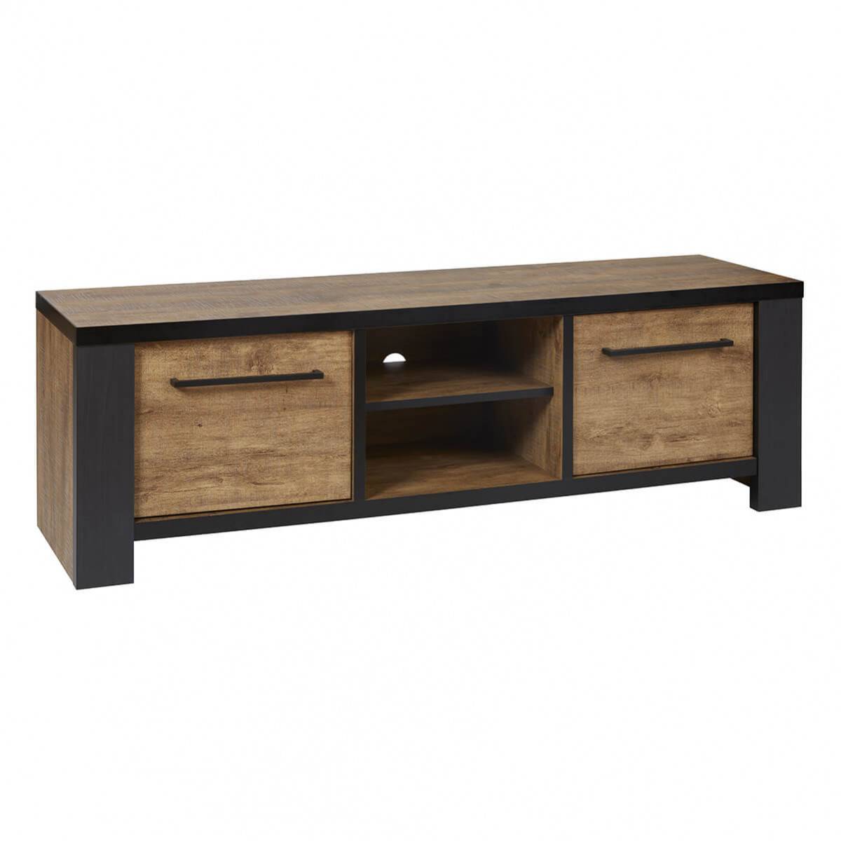 Ensemble Salon Meuble TV et Table Basse Aspect Bois Piètement X Métal Noir - ETIENNE - Image 4