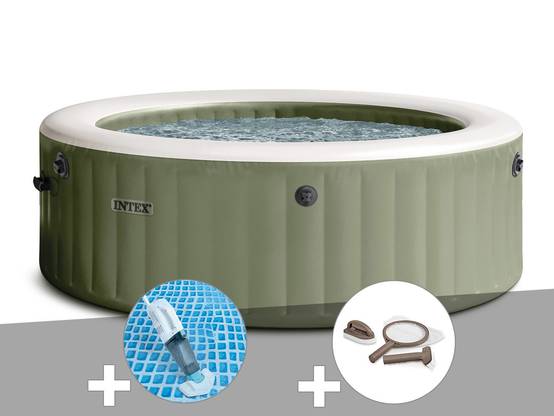 Kit spa gonflable Intex PureSpa Olive rond Bulles 4 places + Aspirateur + Kit d'entretien