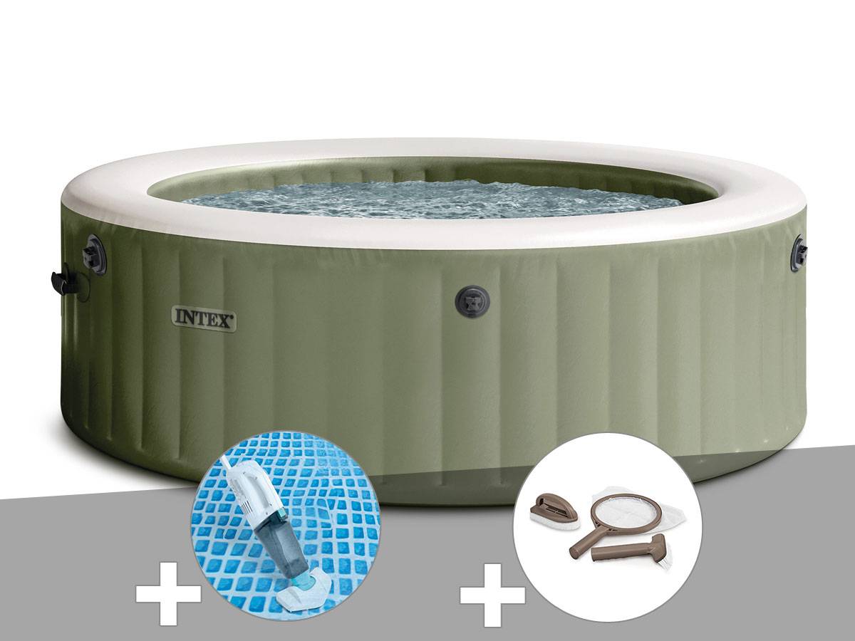 Kit spa gonflable Intex PureSpa Olive rond Bulles 4 places + Aspirateur + Kit d'entretien