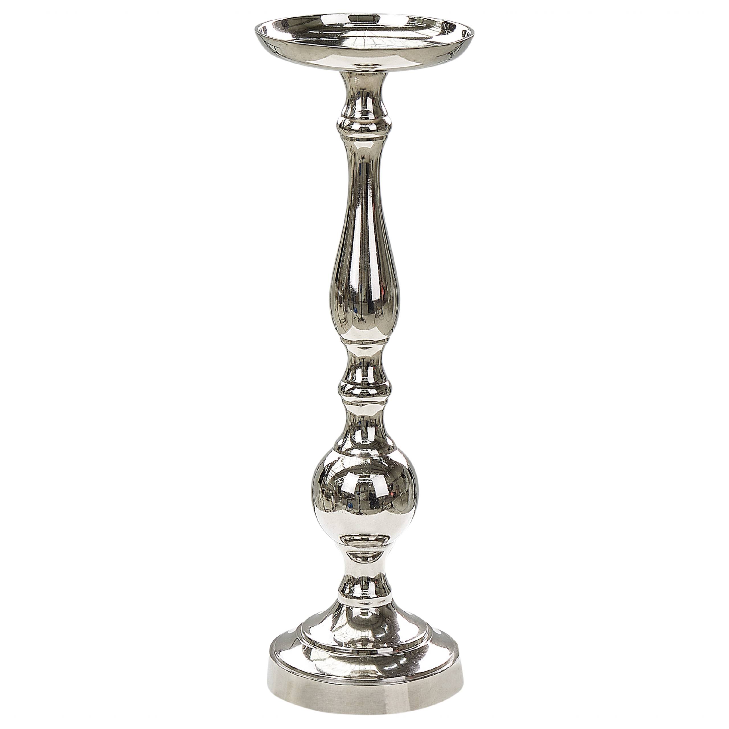 Beliani - Lot de 2 Bougeoirs en Aluminium Argenté 30/39 cm Finition Brillante Robuste Bougies Parfaites pour la Chambre et le Salon Eclairage Doux - Imagen 4