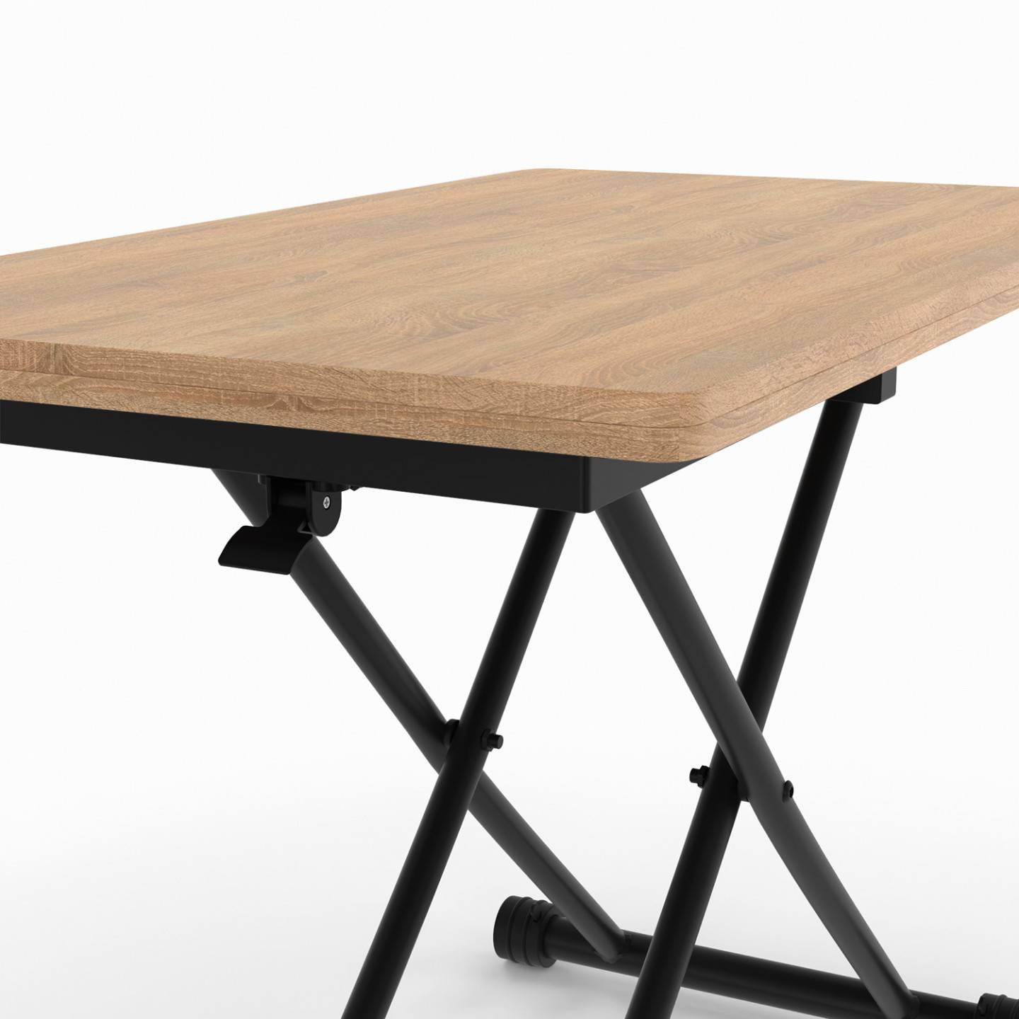 Table basse 2 en 1 relevable en table à manger rectangulaire URBANA 100 cm bois et noir design industriel - Image 9