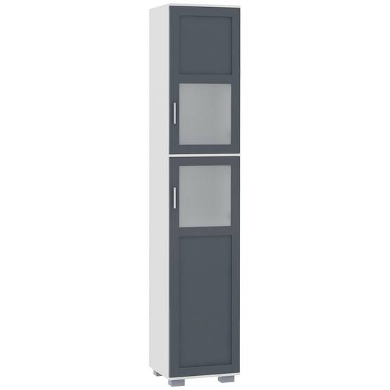 Armoire salle de bain avec portes en verre trempé et étagères réglables, meuble rangement grande capacité blanc gris 37x35x190 cm - Image 1
