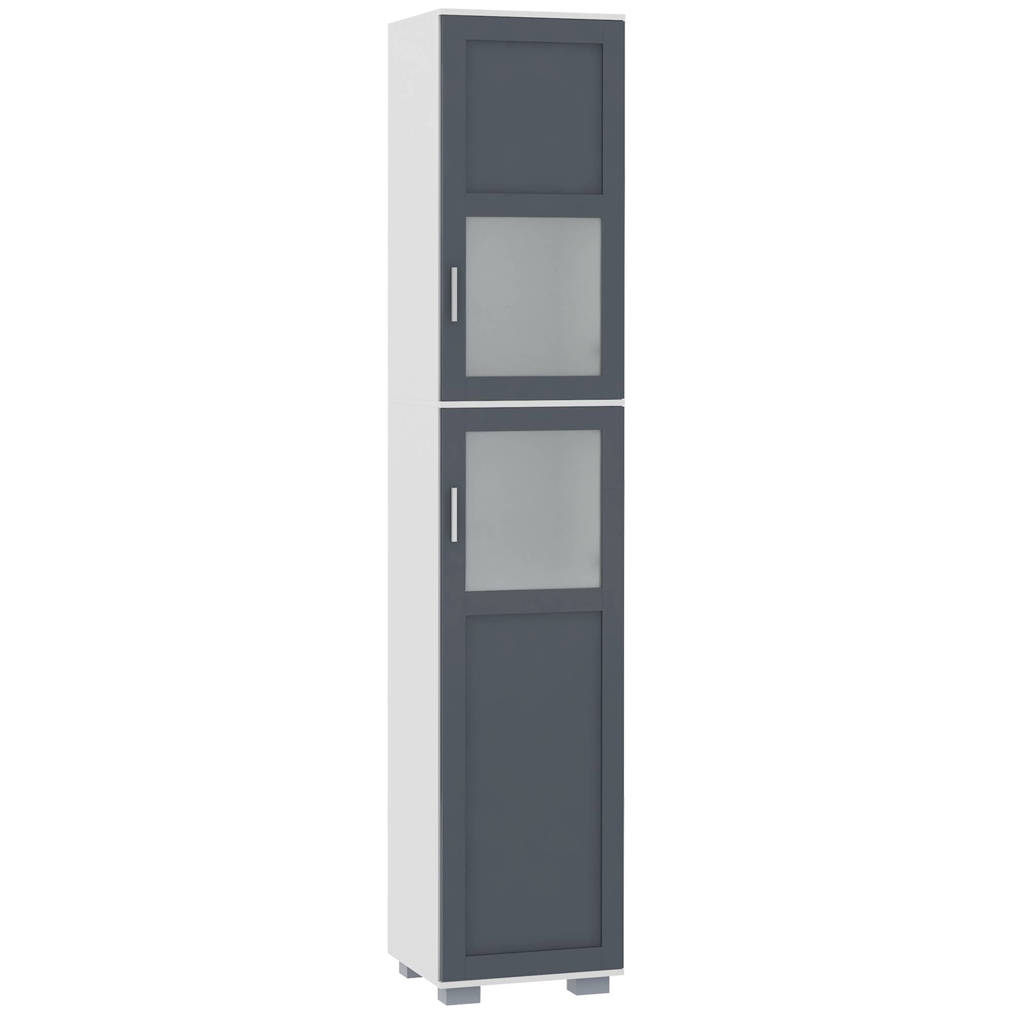 Armoire salle de bain avec portes en verre trempé et étagères réglables, meuble rangement grande capacité blanc gris 37x35x190 cm - Image 1