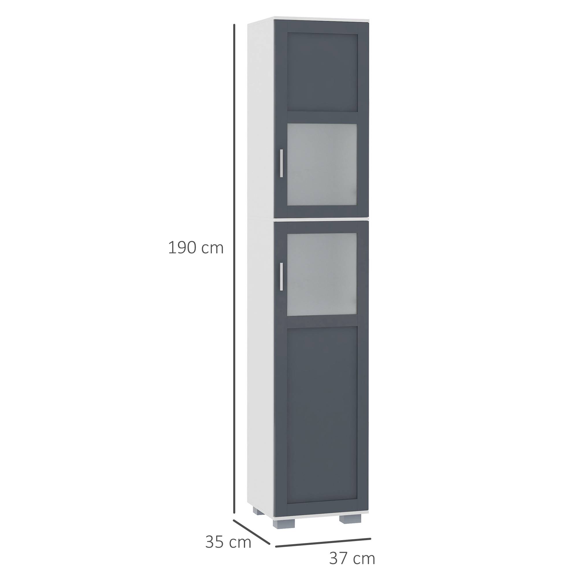 Armoire salle de bain avec portes en verre trempé et étagères réglables, meuble rangement grande capacité blanc gris 37x35x190 cm - Image 5