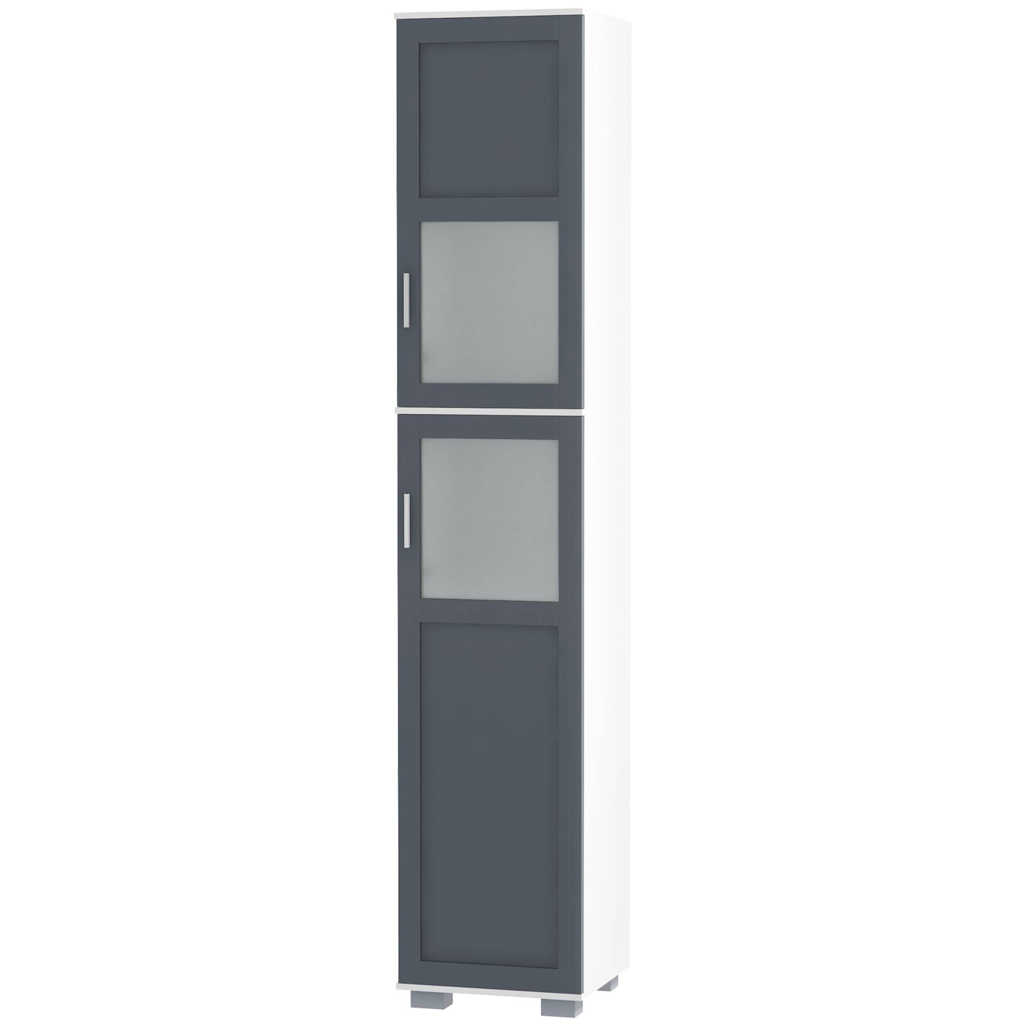 Armoire salle de bain avec portes en verre trempé et étagères réglables, meuble rangement grande capacité blanc gris 37x35x190 cm - Image 2