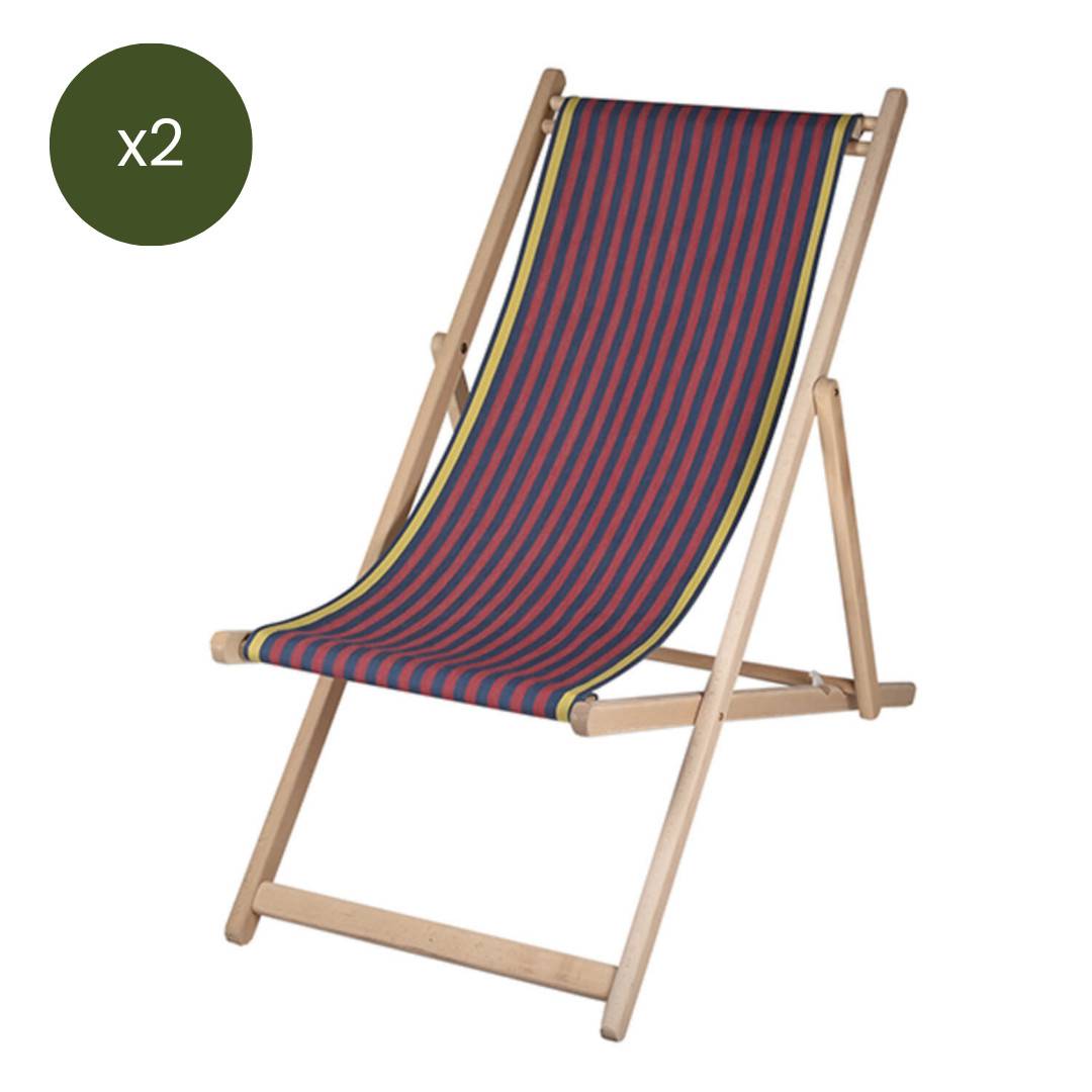 Autre - Lot de 2 chiliennes pliantes règlables - 100 % coton - bois hêtre - rouge - SAUVELADE BLEU DO - Imagen 1