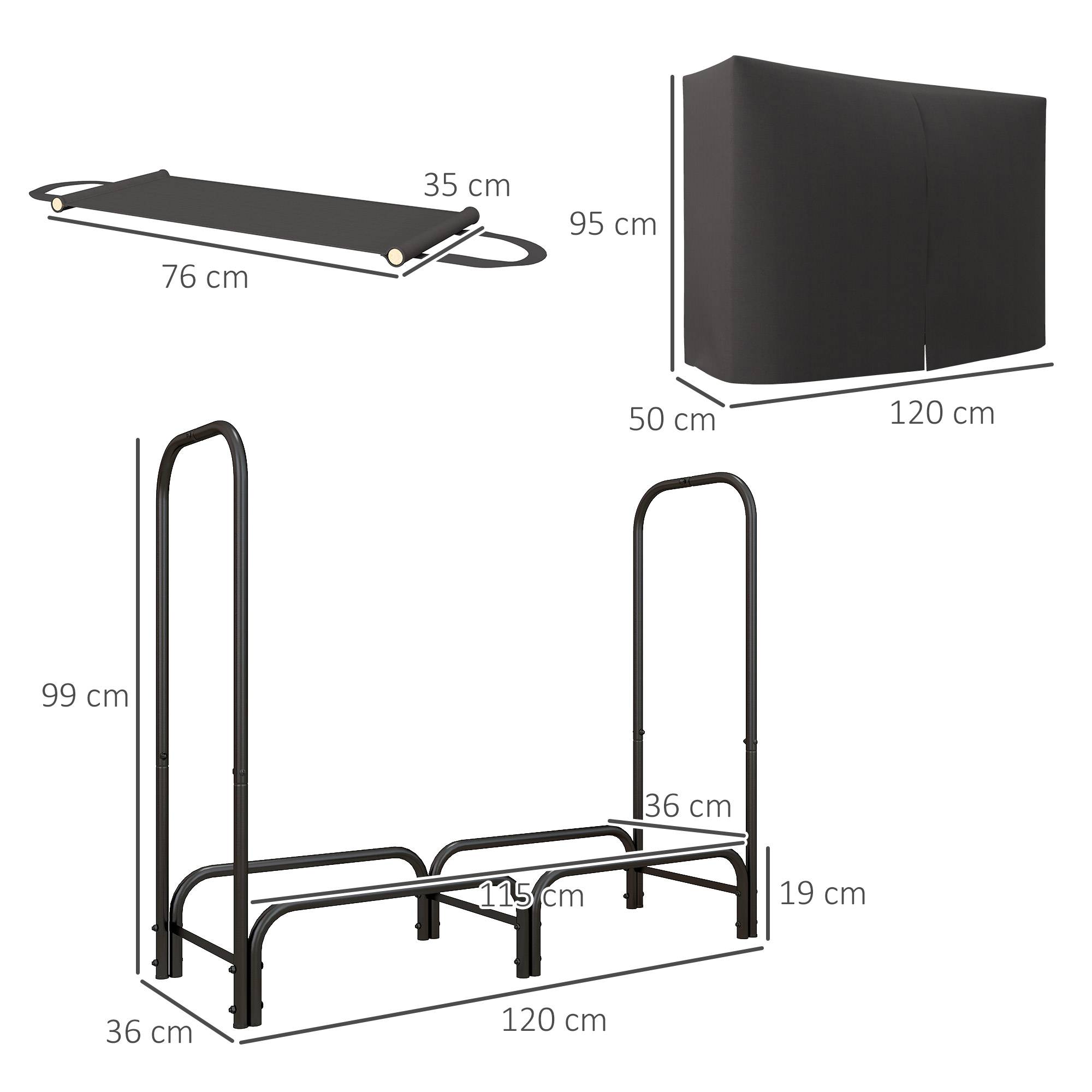 ComfortXL - Range-bûches en métal noir 120 x 36 x 99 cm pour bois de chauffage avec housse imperméable et sac de transport - Image 3