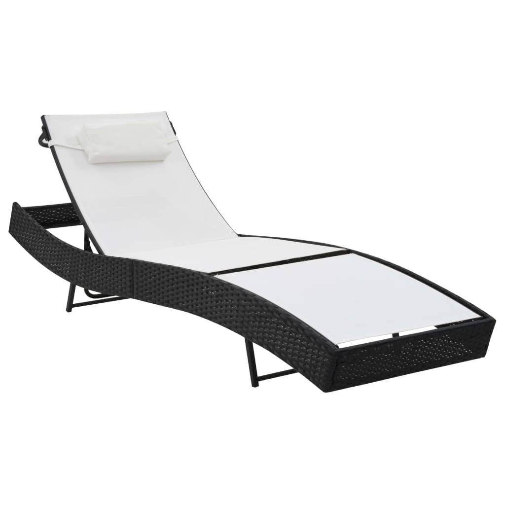 Helloshop26 - Transat chaise longue bain de soleil lit de jardin terrasse meuble d'extérieur avec oreiller résine tressée noir - Imagen 1
