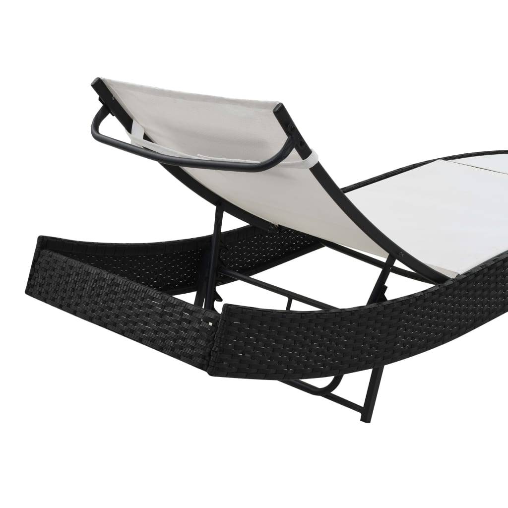 Helloshop26 - Transat chaise longue bain de soleil lit de jardin terrasse meuble d'extérieur avec oreiller résine tressée noir - Imagen 4