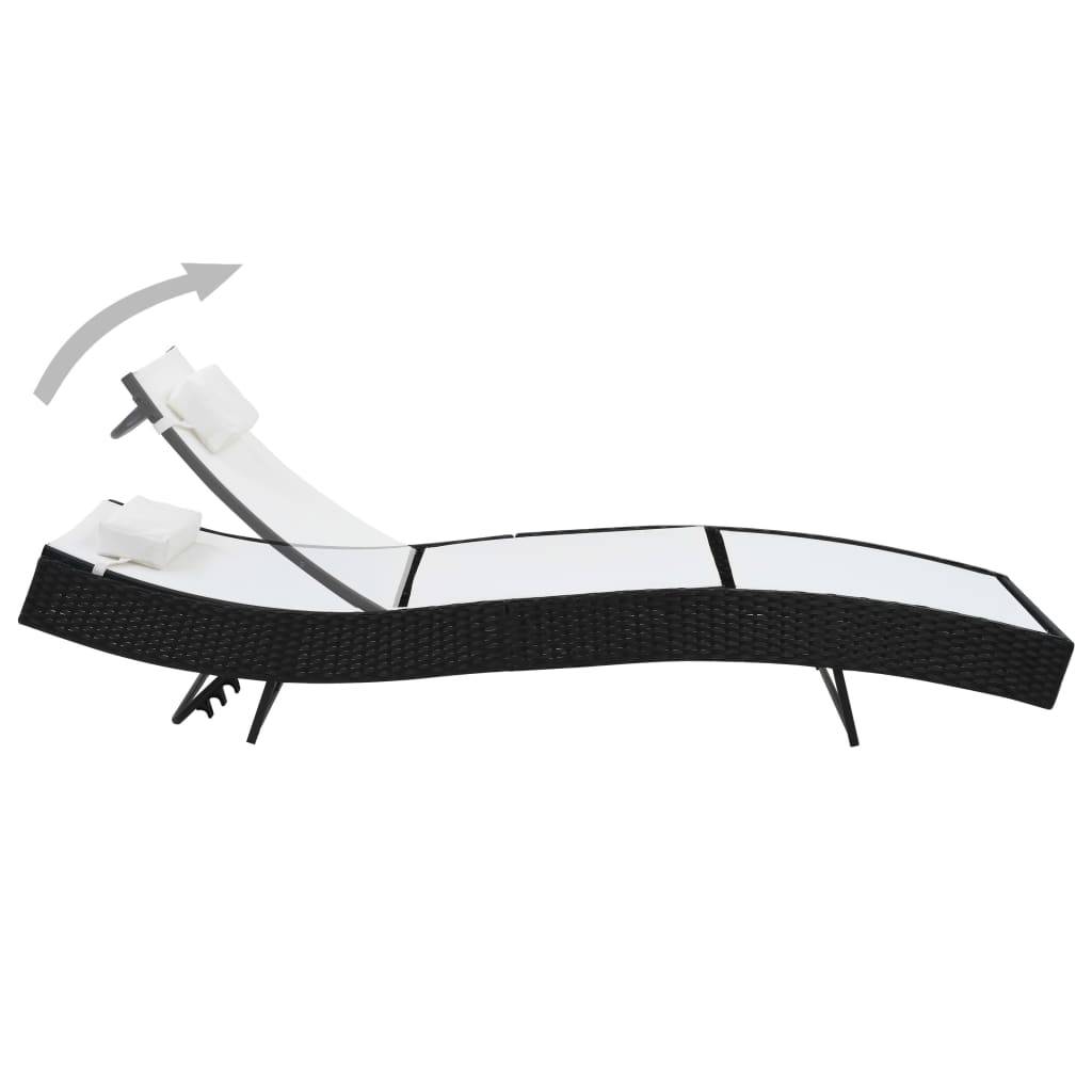 Helloshop26 - Transat chaise longue bain de soleil lit de jardin terrasse meuble d'extérieur avec oreiller résine tressée noir - Imagen 2
