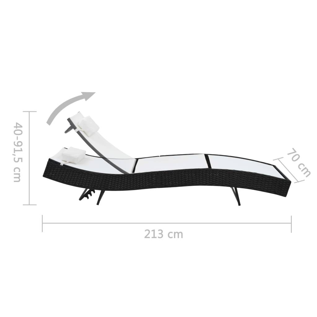 Helloshop26 - Transat chaise longue bain de soleil lit de jardin terrasse meuble d'extérieur avec oreiller résine tressée noir - Imagen 6
