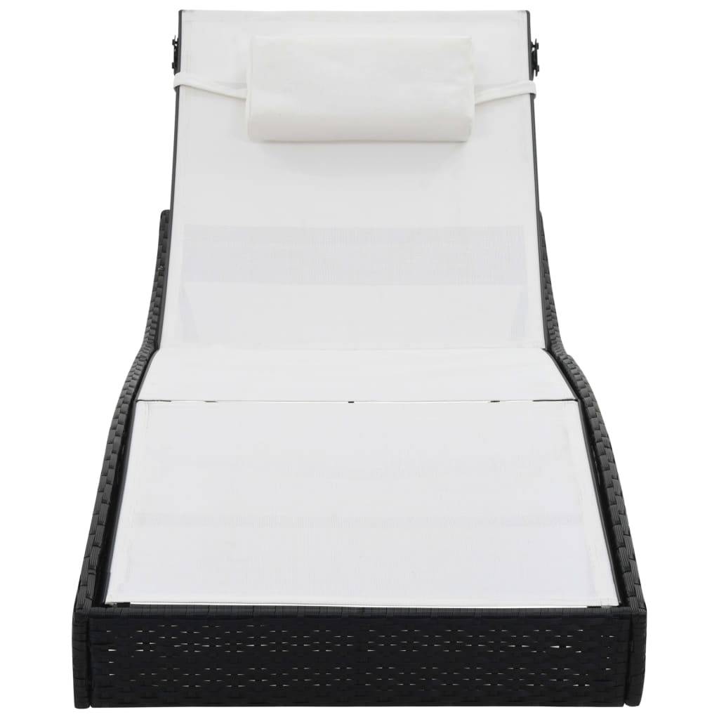 Helloshop26 - Transat chaise longue bain de soleil lit de jardin terrasse meuble d'extérieur avec oreiller résine tressée noir - Imagen 3