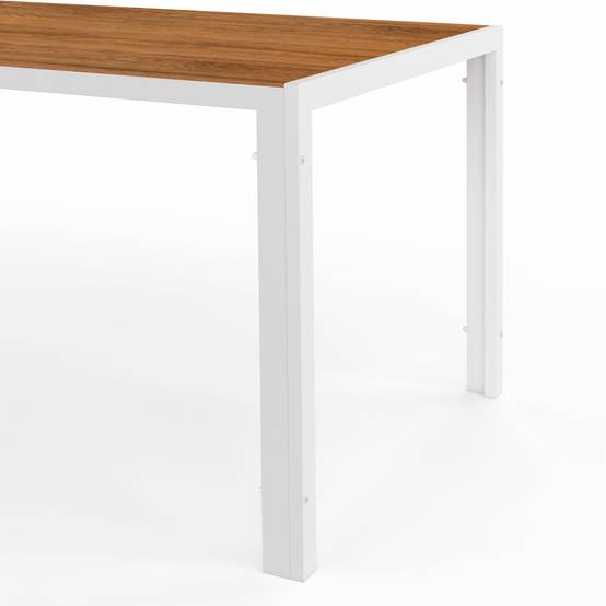 Salon de jardin NOUMEA table 190 cm plateau verre trempé effet bois et 8 chaises empilables blanc et bois - Image 7