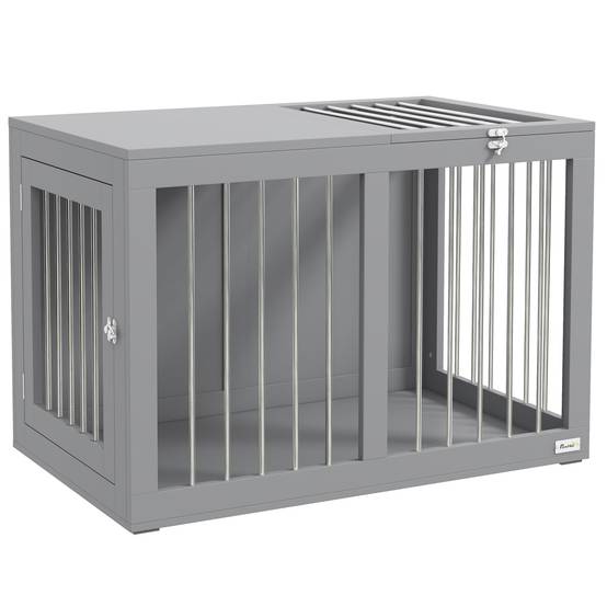 Cage pour chien intérieur avec 2 portes 80 x 50 x 56.5 cm acier et MDF gris - PANGIVO - Image 1