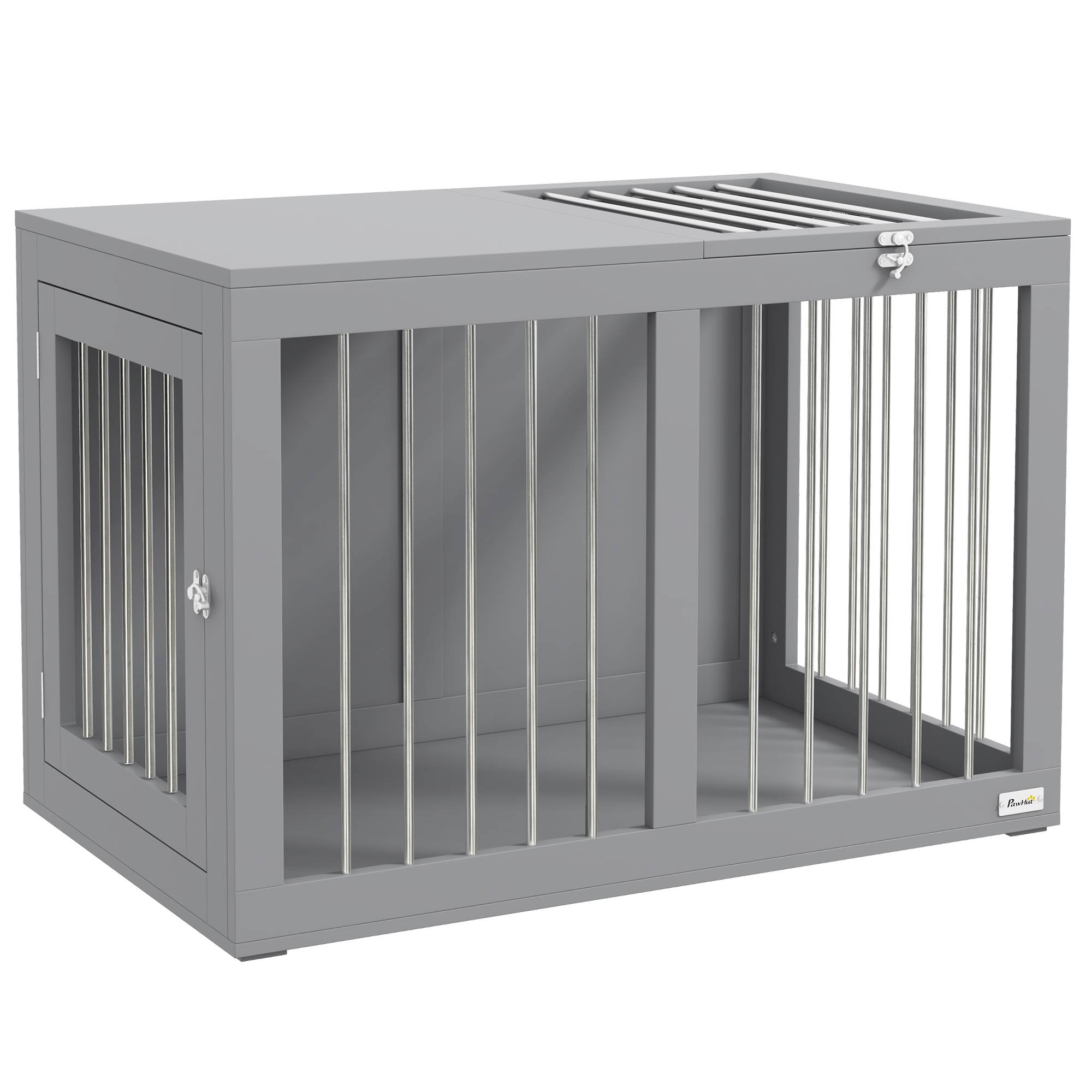 Cage pour chien intérieur avec 2 portes 80 x 50 x 56.5 cm acier et MDF gris - PANGIVO - Image 1