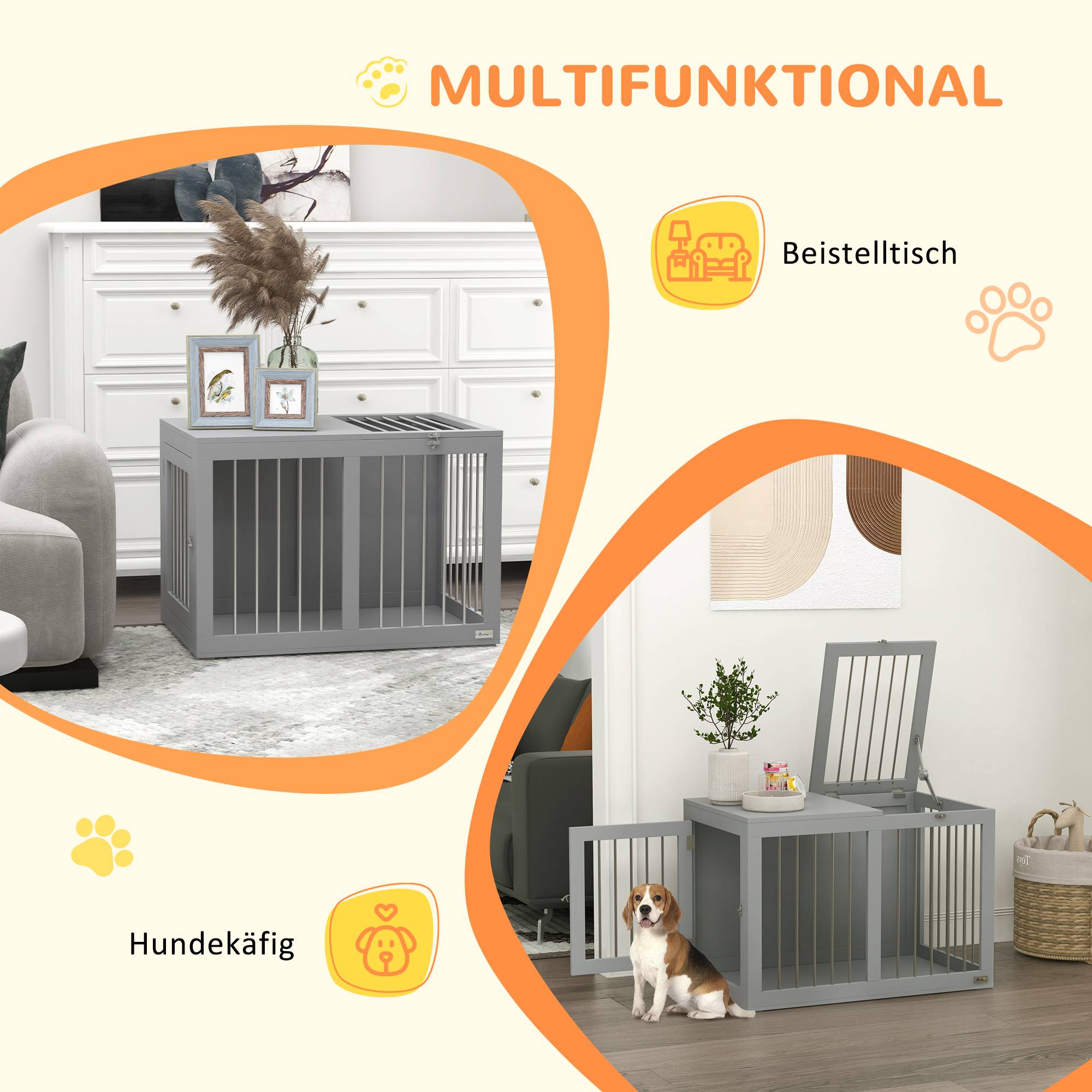 Cage pour chien intérieur avec 2 portes 80 x 50 x 56.5 cm acier et MDF gris - PANGIVO - Image 4