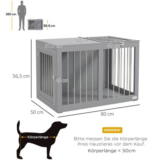Cage pour chien intérieur avec 2 portes 80 x 50 x 56.5 cm acier et MDF gris - PANGIVO - Image 3
