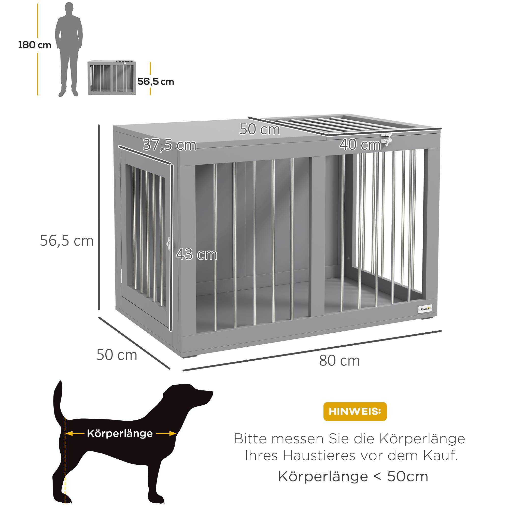 Cage pour chien intérieur avec 2 portes 80 x 50 x 56.5 cm acier et MDF gris - PANGIVO - Image 3