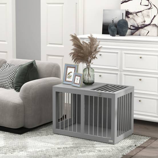 Cage pour chien intérieur avec 2 portes 80 x 50 x 56.5 cm acier et MDF gris - PANGIVO - Image 8
