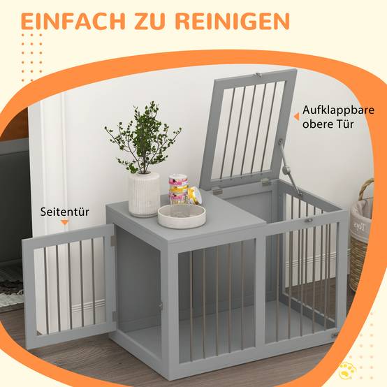 Cage pour chien intérieur avec 2 portes 80 x 50 x 56.5 cm acier et MDF gris - PANGIVO - Image 5