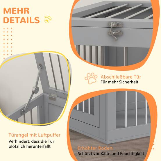 Cage pour chien intérieur avec 2 portes 80 x 50 x 56.5 cm acier et MDF gris - PANGIVO - Image 6