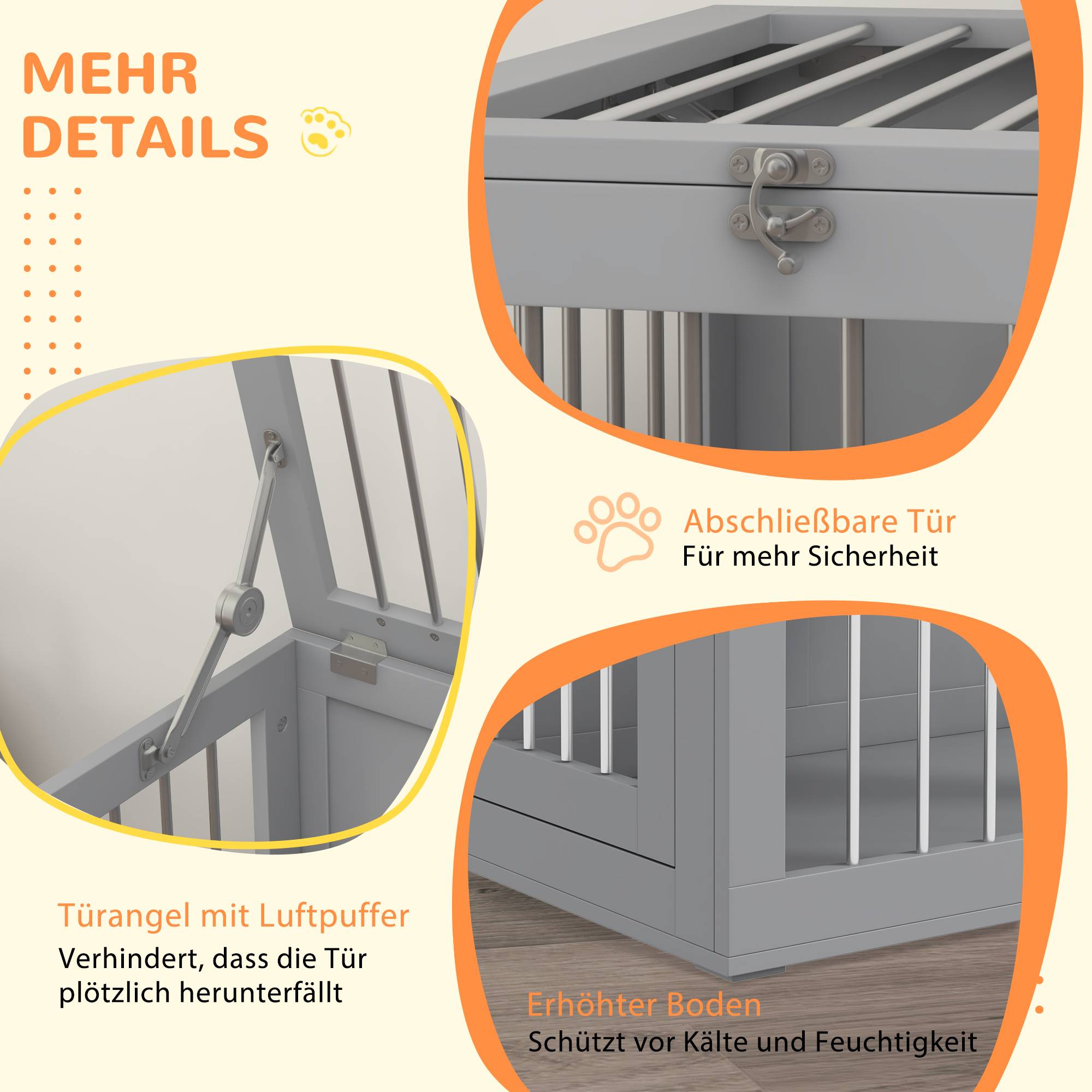 Cage pour chien intérieur avec 2 portes 80 x 50 x 56.5 cm acier et MDF gris - PANGIVO - Image 6